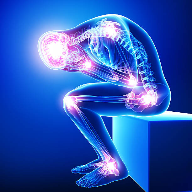Whole-body pain and musculoskeletal tension illustration for acupuncture treatment and body regulation